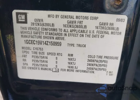 2004 Chevrolet Silverado 1500 Ls из США, поврежденный, VIN 1GCEC19V14Z150959